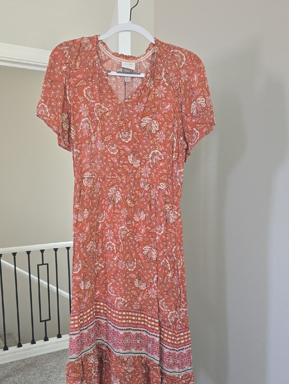 Knox Rose Terracotta Floral Midi Dress with Border Hem